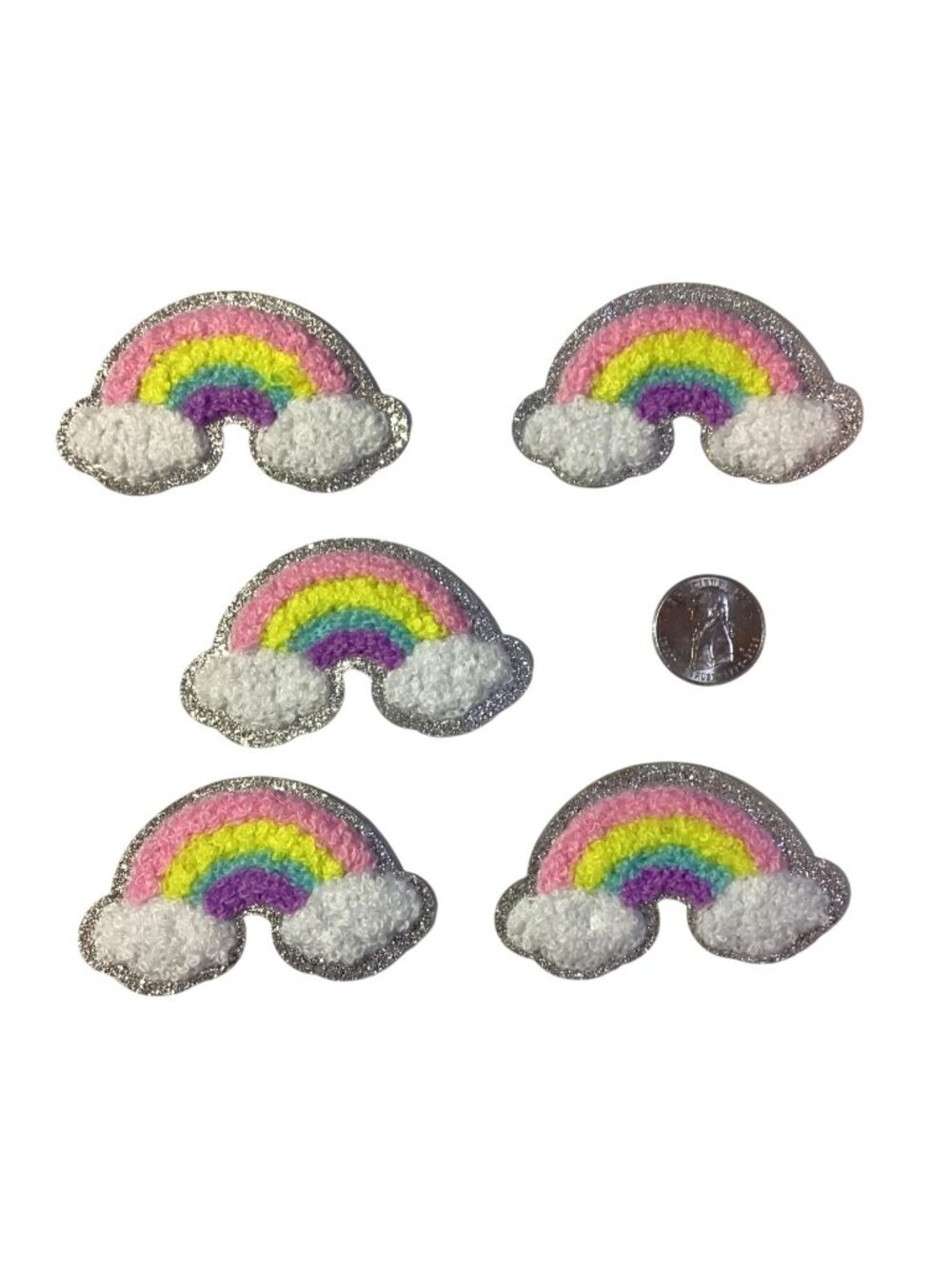 5 pcs Chenille Fabric Patches Rainbows & Clouds Iron/Sew On NEW